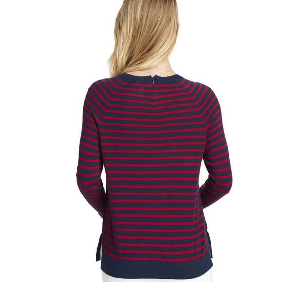 Vineyard Vines Womens Cashmere Striped Sweater Crewneck Deep Bay Red Blue sz XS - Picture 2 of 9